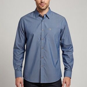 Ariat Mens Blue Diamond Geometric Long Sleeve Button Down Shirt Large Logo